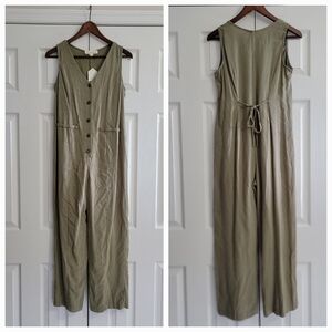 Monteau Sleeveless Linen Jumpsuit Romper Olive Green Women’s Medium NWT